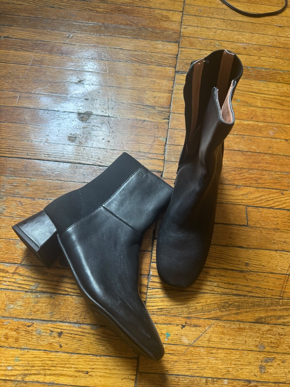 gentle souls Black Leather Ankle Boots with Block Heel - Picture 2 of 5